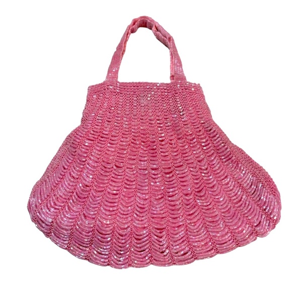 Pink Beaded Vintage Styled Seashell Shape Clutch Wristlet Handbag - Picture 2 of 8